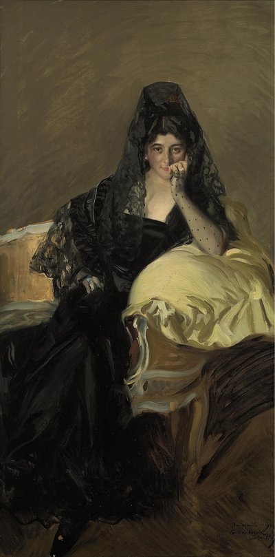 Portrait of Mrs. Urcola Wearing a Black Mantilla by Joaquín Sorolla